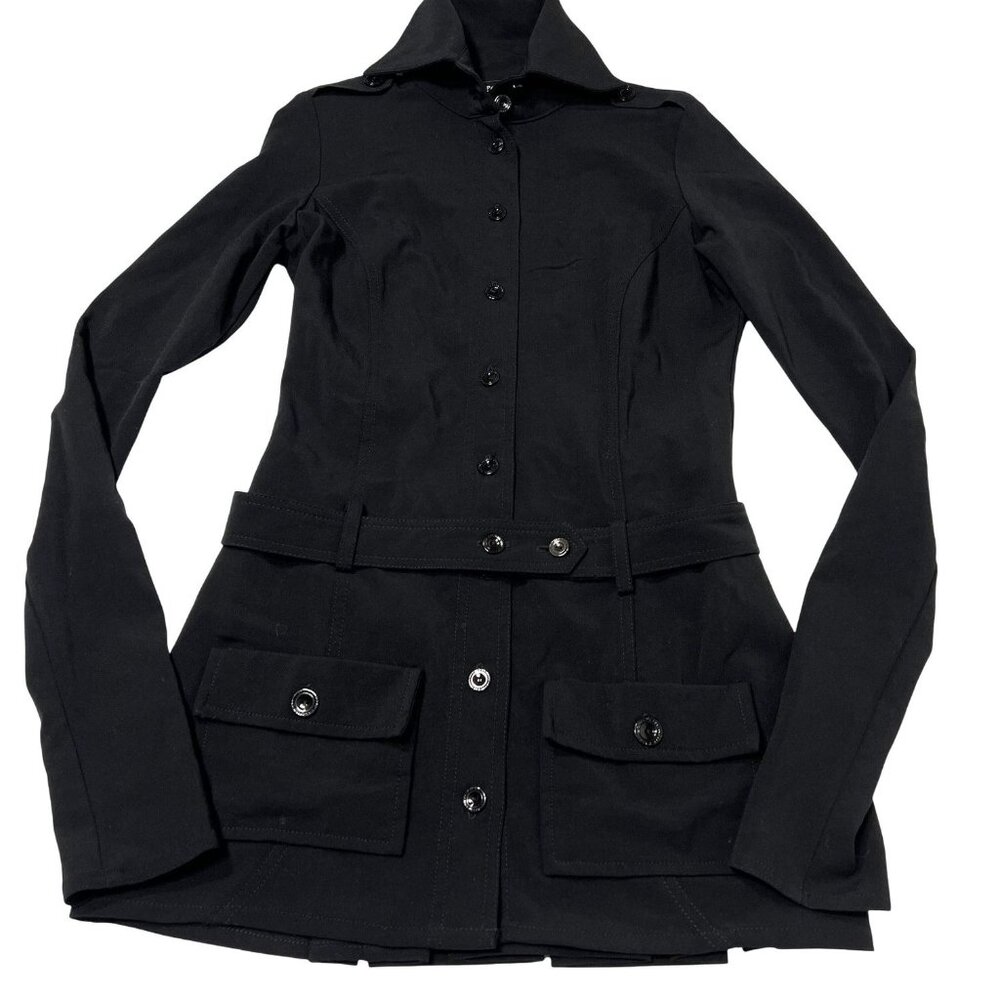 Patrizia Pepe Long Sleeve Button Up Coat Dress in Black - Picture 2 of 4